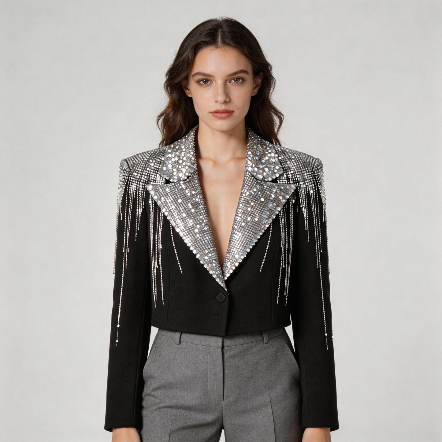 The Celestia Noir – Crystal Embellished Couture Blazer