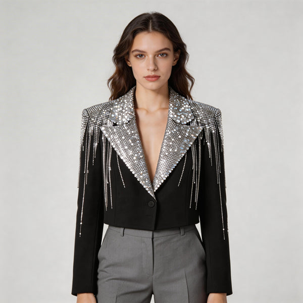The Celestia Noir – Crystal Embellished Couture Blazer