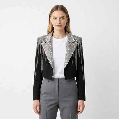 The Celestia Noir – Crystal Embellished Couture Blazer