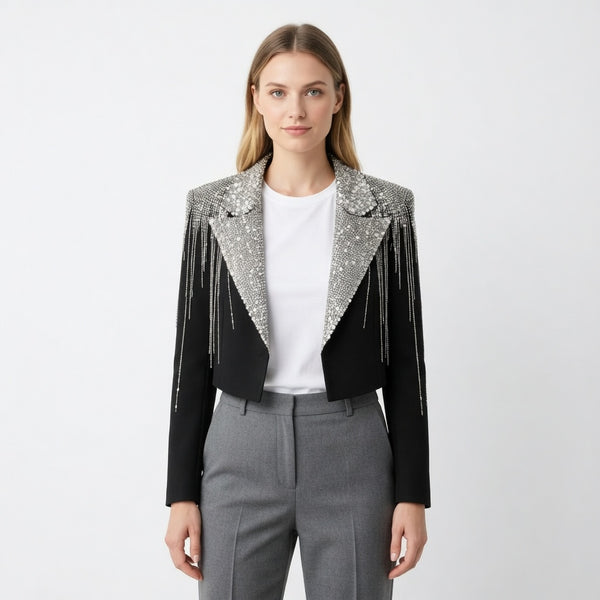 The Celestia Noir – Crystal Embellished Couture Blazer