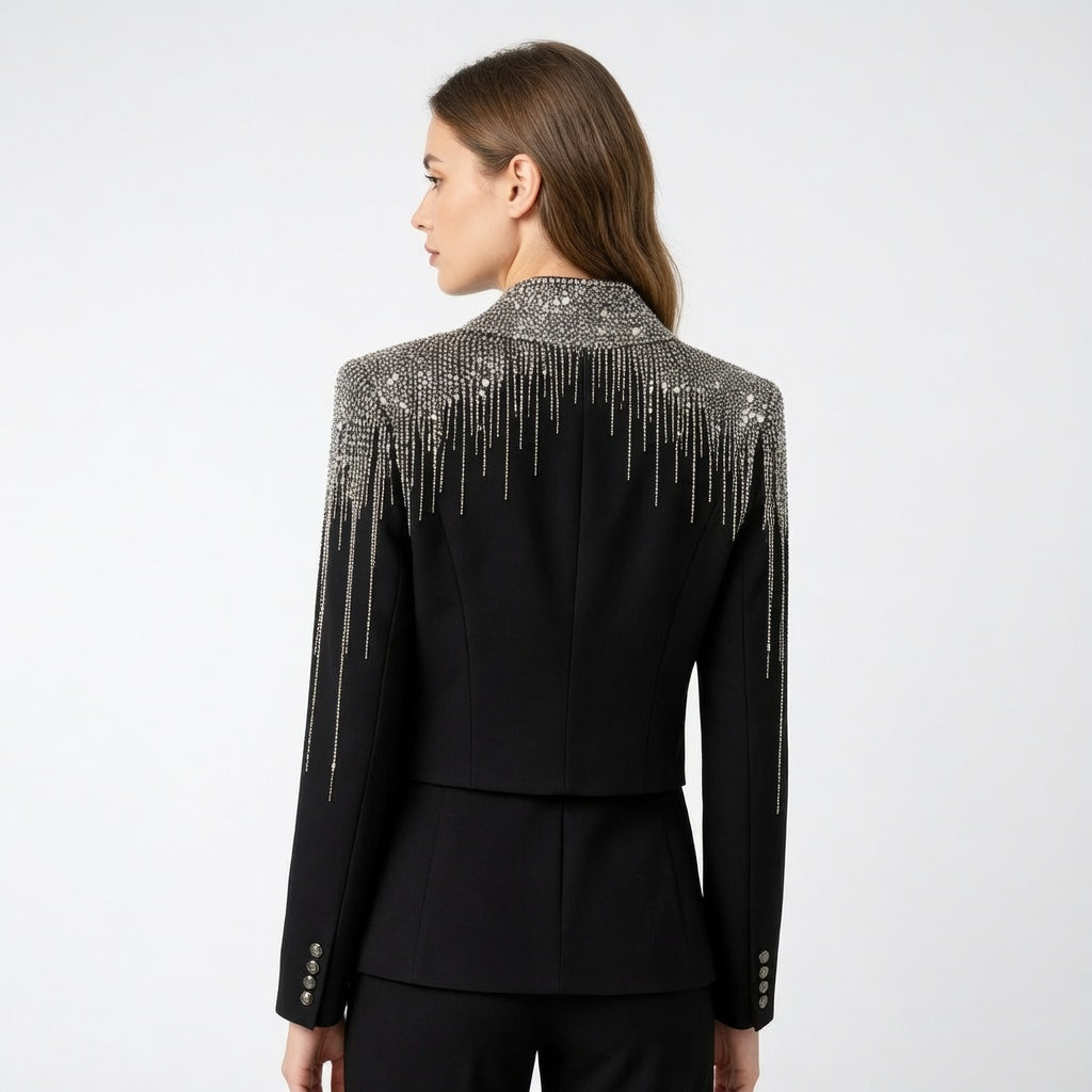 The Celestia Noir – Crystal Embellished Couture Blazer